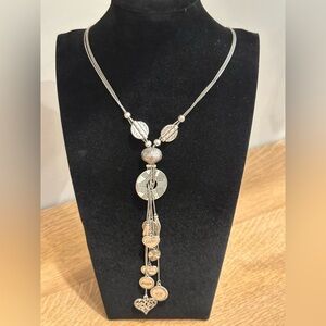 Silver-Tone Pendant Tassel Necklace with Love Charms
Adjustable 32”-36”